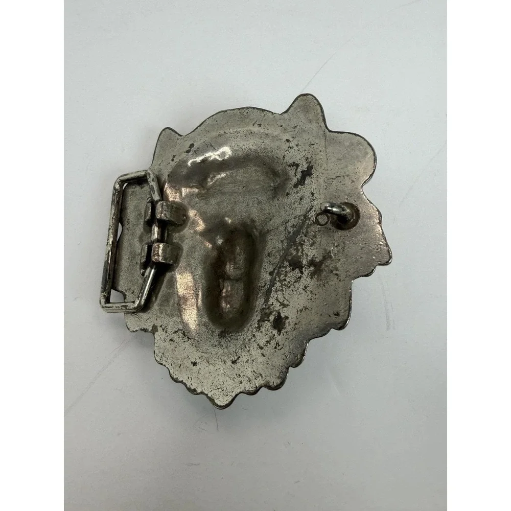 Figural Cut Out Lion Head Animal Belt Buckle Vintage Silver Tone